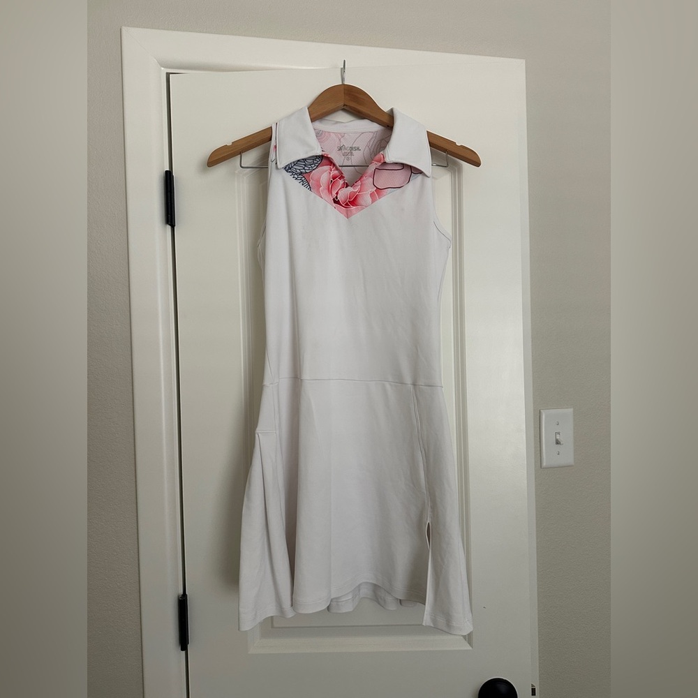 SwingDish White Sleeveless Dress with Floral Accent